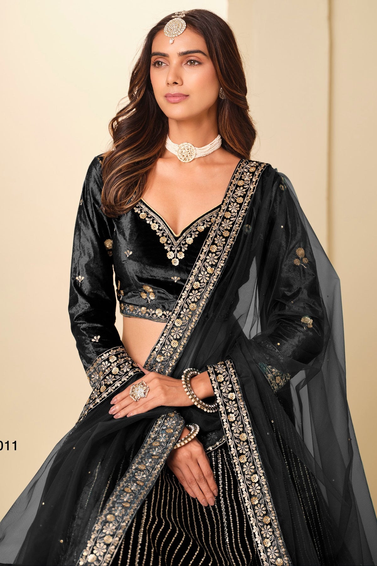 Black Velvet Marriage Lehenga Choli with Sequins