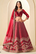 Red Velvet Marriage Lehenga Choli with Sequins