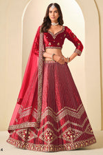 Red Velvet Marriage Lehenga Choli with Sequins