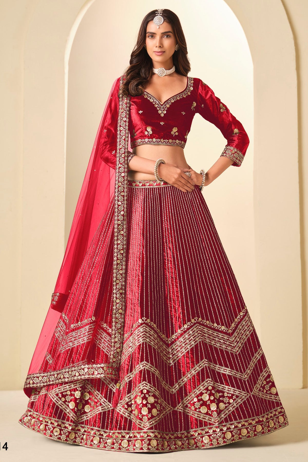 Red Velvet Marriage Lehenga Choli with Sequins