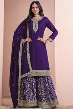 Purple Art Silk Sharara Pakistan Suit For Engagement - Embroidery Work