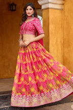 Pink Art Silk Floral Lehenga Choli For Indian & Pakistani Wedding Festival - Embroidery Work, Print Work