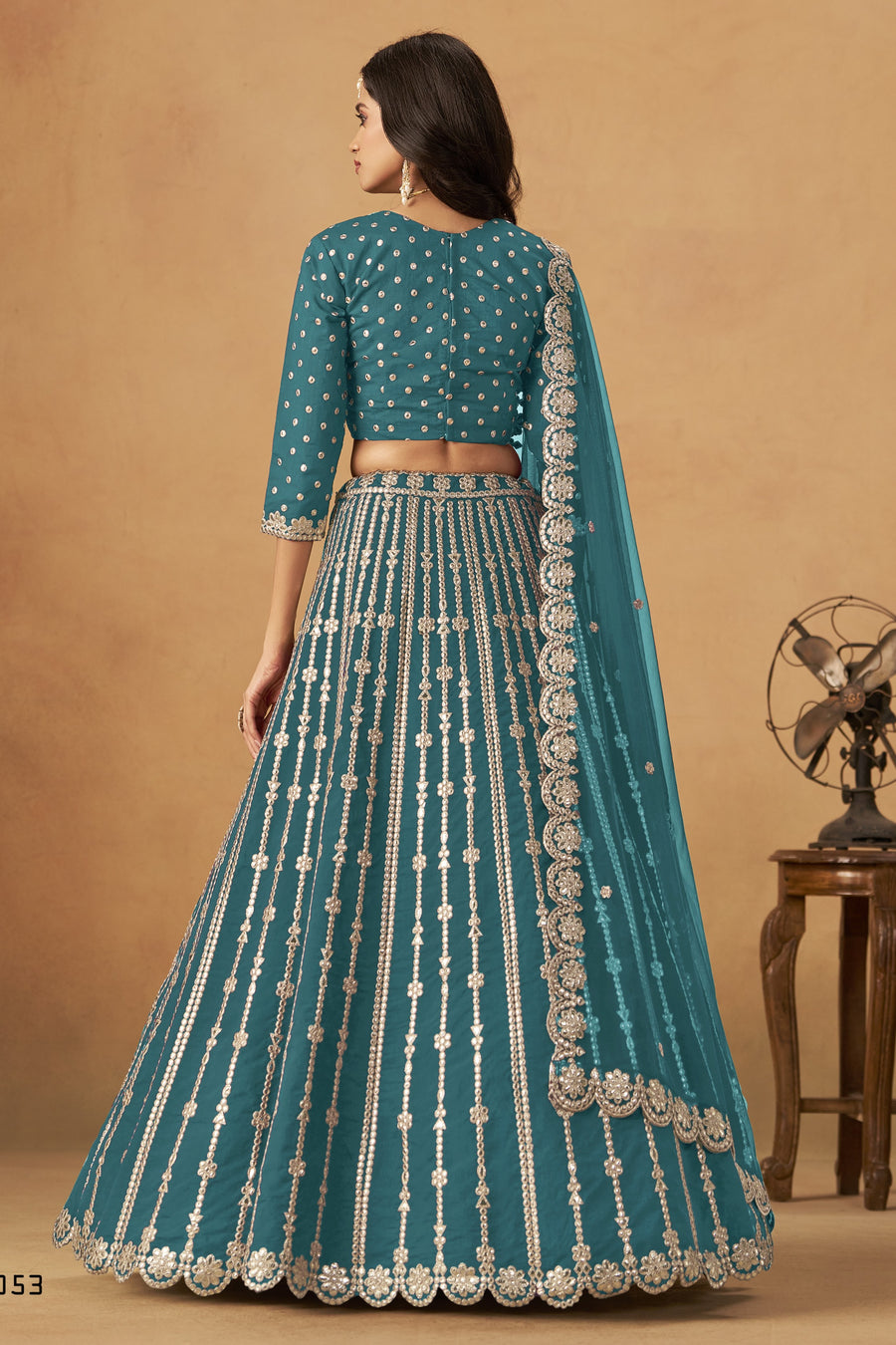 Teal Art Silk Lehenga Choli For Indian & Pakistani Wedding Festival - Thread Embroidery Work, Foil Mirror Work