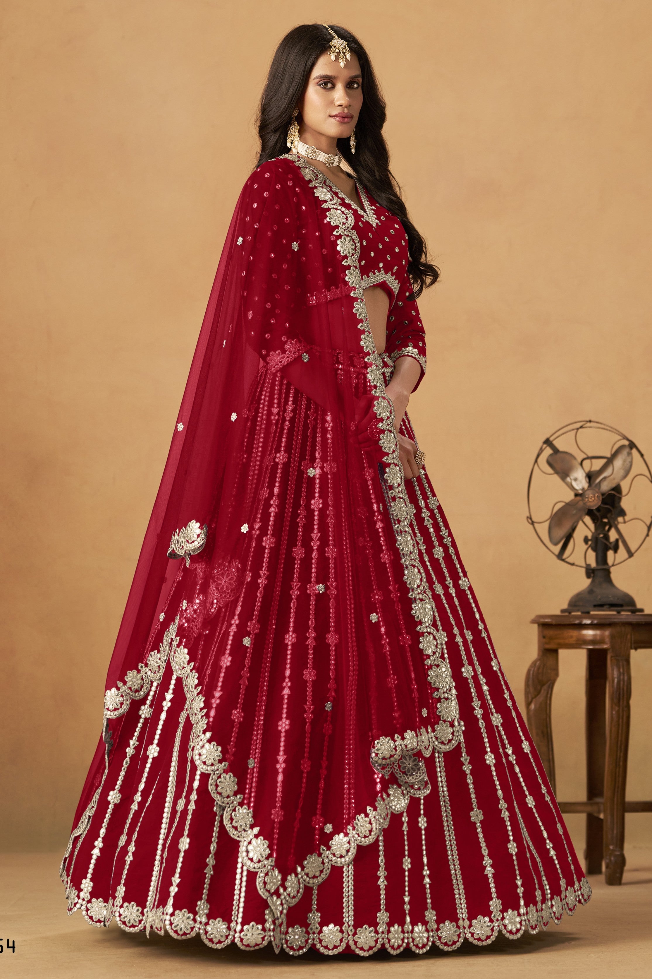Red Art Silk Lehenga Choli For Indian & Pakistani Wedding Festival - Thread Embroidery Work, Foil Mirror Work