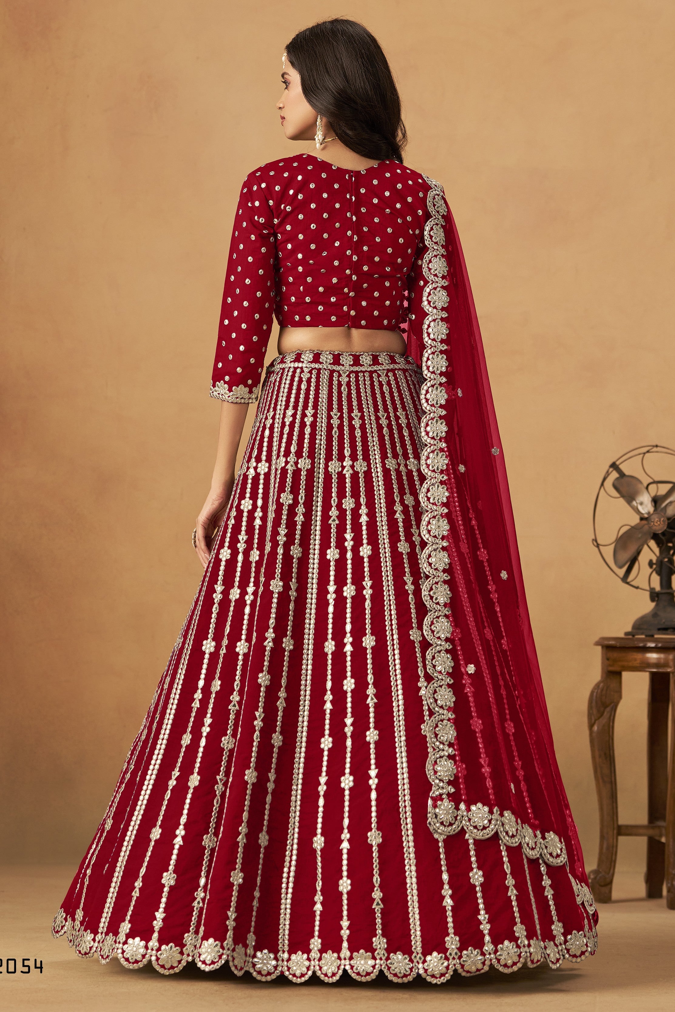 Red Art Silk Lehenga Choli For Indian & Pakistani Wedding Festival - Thread Embroidery Work, Foil Mirror Work