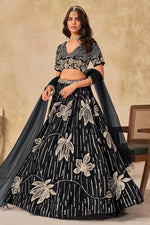 Black Art Silk Lehenga Choli For Indian & Pakistani Wedding Festival - Sequins & Thread Embroidery Work