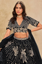 Black Art Silk Lehenga Choli For Indian & Pakistani Wedding Festival - Sequins & Thread Embroidery Work