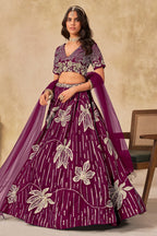 Wine Art Silk Lehenga Choli For Indian & Pakistani Wedding Festival - Sequins & Thread Embroidery Work