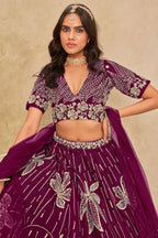 Wine Art Silk Lehenga Choli For Indian & Pakistani Wedding Festival - Sequins & Thread Embroidery Work