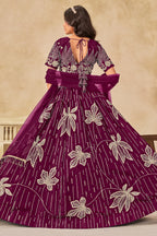 Wine Art Silk Lehenga Choli For Indian & Pakistani Wedding Festival - Sequins & Thread Embroidery Work