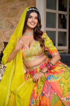 Yellow Sangeet Lehenga in Tabby Silk with Print & Embroidery Work