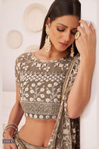 Chocolate Brown Net Lehenga Choli For Indian & Pakistani Wedding Festival - Thread & Sequins Embroidery Work, Zari Work