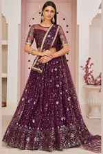 Maroon Net Lehenga Choli For Indian & Pakistani Wedding Festival - Zari Work, Sequins & Thread Embroidery Work
