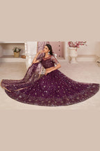 Maroon Net Lehenga Choli For Indian & Pakistani Wedding Festival - Zari Work, Sequins & Thread Embroidery Work