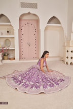 Purple Net Lehenga Choli For Indian & Pakistani Wedding Festival - Thread & Sequence Embroidery Work, Zari Work