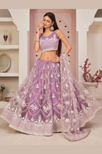 Light Purple Net Lehenga Choli For Indian & Pakistani Wedding Festival - Thread & Sequence Embroidery Work, Zari Work