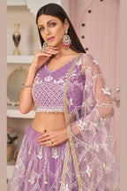 Light Purple Net Lehenga Choli For Indian & Pakistani Wedding Festival - Thread & Sequence Embroidery Work, Zari Work
