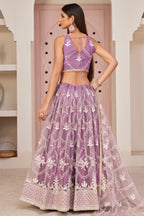 Purple Net Lehenga Choli For Indian & Pakistani Wedding Festival - Thread & Sequence Embroidery Work, Zari Work