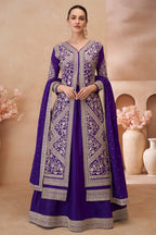 Purple Chinon Silk Kameez With Skirt For Indian & Pakistani Wedding Festival - Embroidery Work