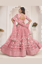 Pink Net Lehenga Choli For Indian & Pakistani Wedding Festival - Zari Work, Thread & Sequins Embroidery Work