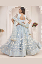 Light Sky Blue Net Lehenga Choli For Indian & Pakistani Wedding Festival - Zari Work, Thread & Sequins Embroidery Work