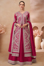 Pink Chinon Silk Kameez With Skirt For Indian & Pakistani Wedding Festival - Embroidery Work