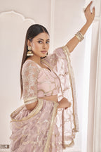Pale Pink Net Lehenga Choli For Indian & Pakistani Wedding Festival - Sequence Embroidery Work, Thread Embroidery Work