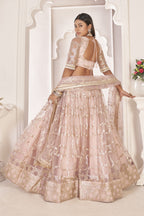 Pale Pink Net Lehenga Choli For Indian & Pakistani Wedding Festival - Sequence Embroidery Work, Thread Embroidery Work