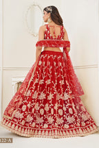 Red Net Embroidered Lehenga Choli For Indian Festival & Weddings - Embroidery Work