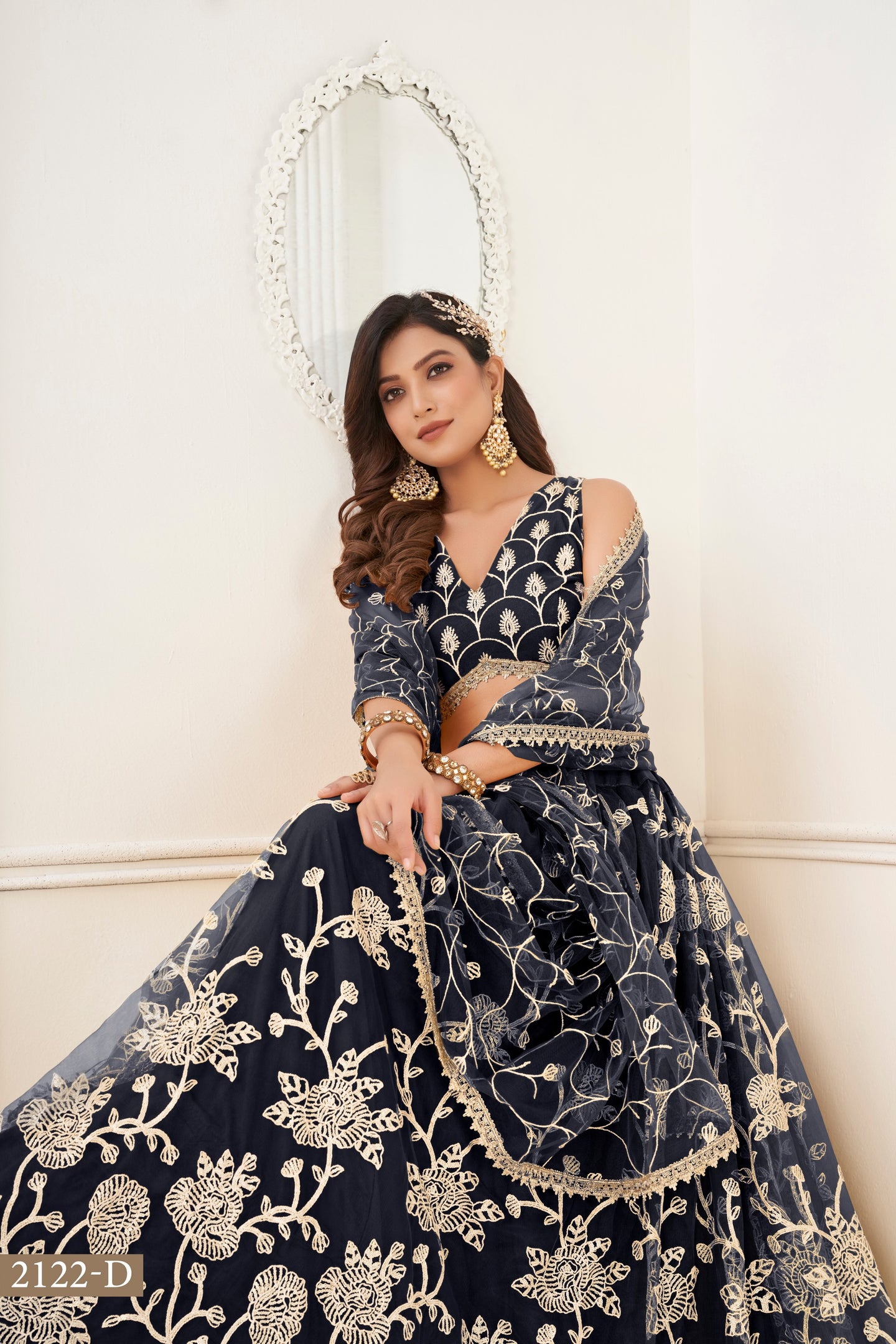 Black Net Embroidered Lehenga Choli For Indian Festival & Weddings - Embroidery Work