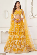 Yellow Net Embroidered Lehenga Choli For Indian Festival & Weddings - Embroidery Work