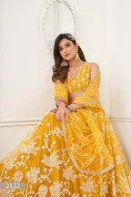 Yellow Net Embroidered Lehenga Choli For Indian Festival & Weddings - Embroidery Work