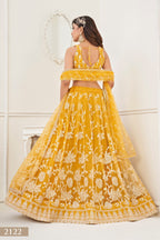 Yellow Net Embroidered Lehenga Choli For Indian Festival & Weddings - Embroidery Work