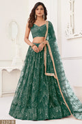 Charcoal Color Net Embroidered Lehenga Choli For Indian Festival & Weddings - Embroidery Work