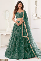 Charcoal Color Net Embroidered Lehenga Choli For Indian Festival & Weddings - Embroidery Work