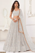 Charcoal Color Net Embroidered Lehenga Choli For Indian Festival & Weddings - Embroidery Work