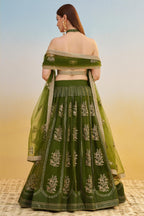 Dark Green Net Lehenga Choli For Indian & Pakistani Wedding Festival - Thread & Sequins Embroidery Work