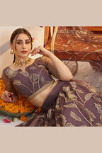 Brown Net Lehenga Choli For Indian & Pakistani Wedding Festival - Sequins & Thread Embroidery Work, Zari Work