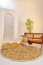 Golden Yellow Net Haldi Lehenga Choli For Indian & Pakistani Wedding Festival - Sequins & Thread Embroidery Work