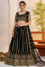 Black Net Lehenga Choli For Indian & Pakistani Wedding Festival - Sequins & Thread Embroidery Work, Zari Work