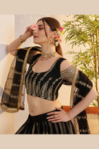 Black Net Lehenga Choli For Indian & Pakistani Wedding Festival - Sequins & Thread Embroidery Work, Zari Work