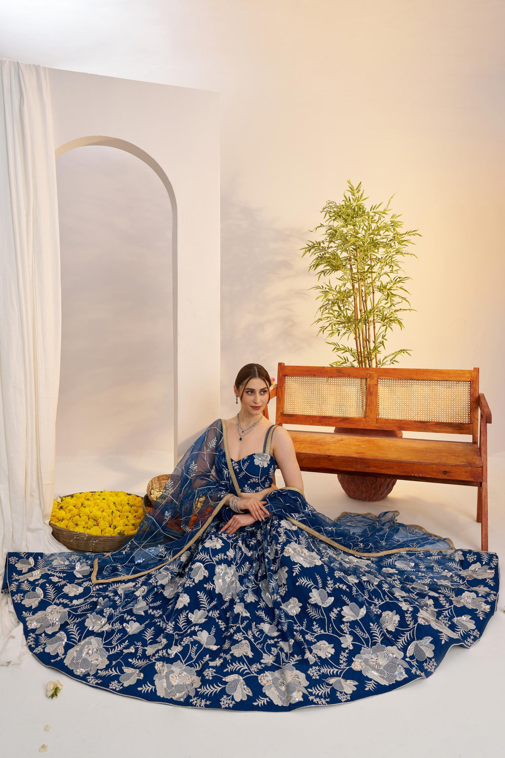 Blue Net Party Lehenga Choli For Indian & Pakistani Wedding Festival - Sequins & Thread Embroidery Work