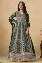 Green Georgette Anarkali Suit For Indian & Pakistani Wedding Festival - Thread & Sequins Embroidery Work