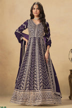 Wine Georgette Anarkali Suit For Indian & Pakistani Wedding Festival - Thread & Sequins Embroidery Work