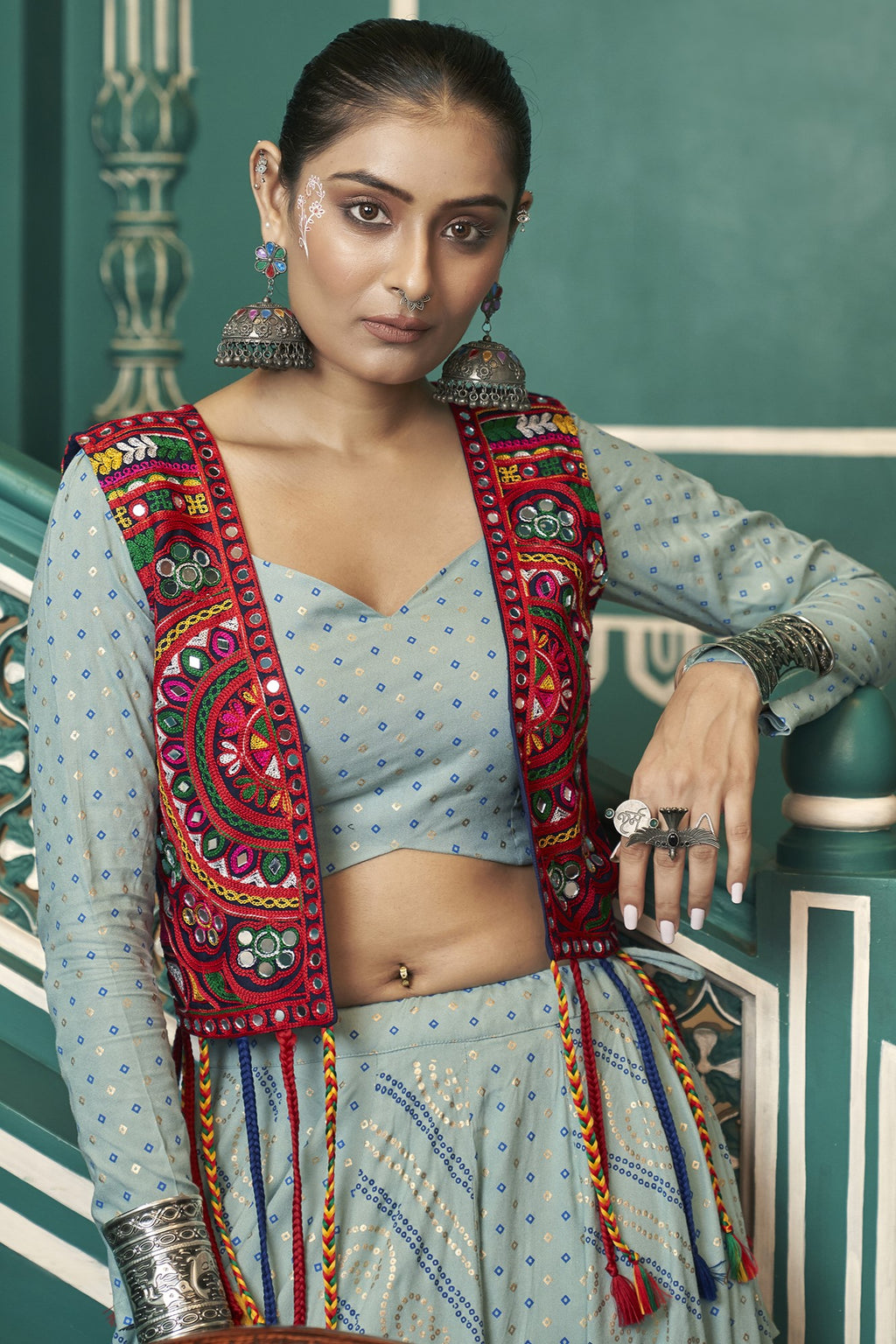 Blue Rayon Silk Lehenga Choli For Indian Festivals & Pakistani Weddings Dress -Embroidery Work, Foil Print Work