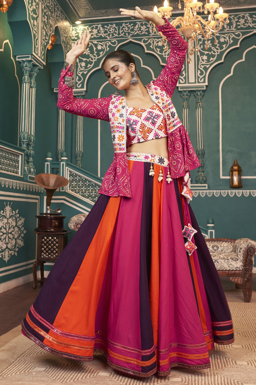 Pink Rayon Silk Lehenga Choli For Indian Festivals & Pakistani Weddings Dress - Embroidery Work Copy