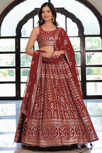 Brownish Maroon Georgette Lehenga Choli For Indian & Pakistani Wedding Festival - Sequins & Thread Embroidery Work