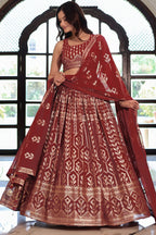 Brownish Maroon Georgette Lehenga Choli For Indian & Pakistani Wedding Festival - Sequins & Thread Embroidery Work
