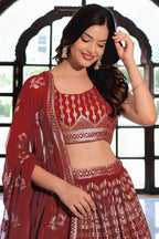 Brownish Maroon Georgette Lehenga Choli For Indian & Pakistani Wedding Festival - Sequins & Thread Embroidery Work