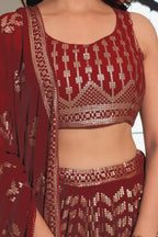 Brownish Maroon Georgette Lehenga Choli For Indian & Pakistani Wedding Festival - Sequins & Thread Embroidery Work